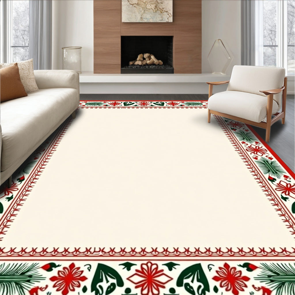 Crimson Green Floral Bordered Rug