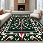 Classic Dark Green Floral Medallion Rug