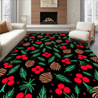 Festive Red Berry Pinecone Foliage Rug