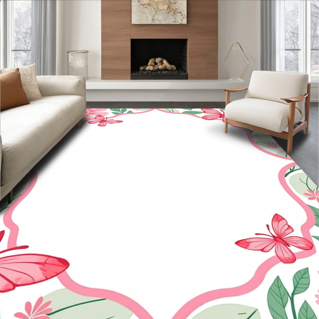 Pink Floral Butterfly Garden Rug