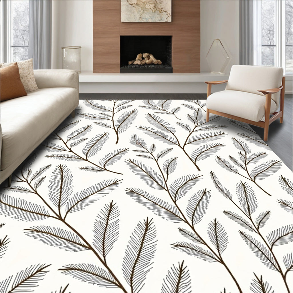 Brown Feathered Branch Botanical Rug