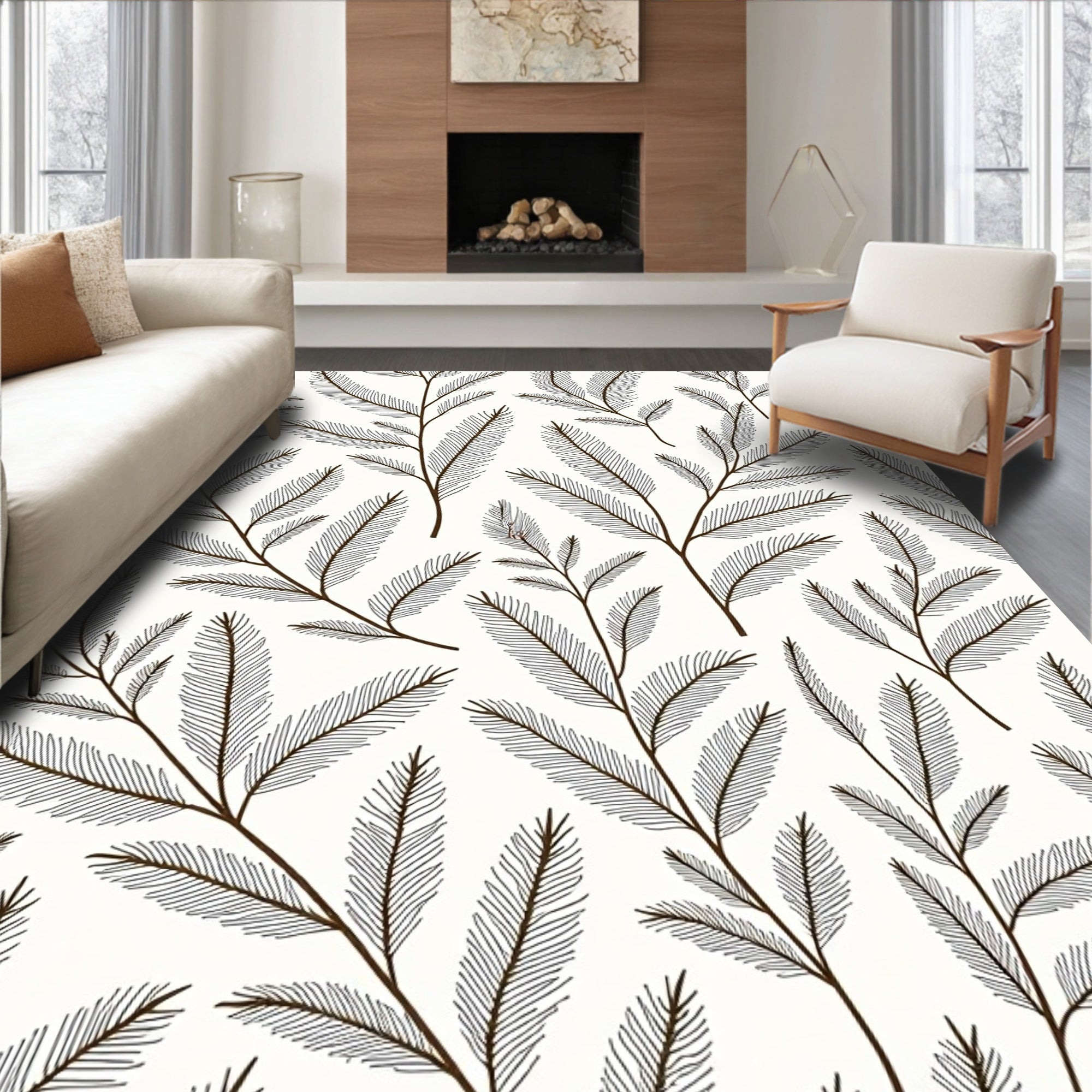Brown Feathered Branch Botanical Rug