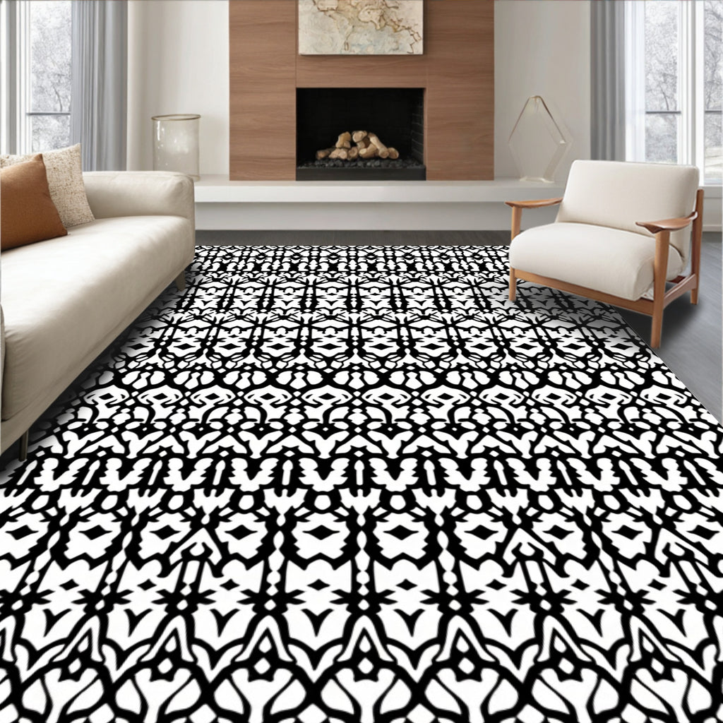 Black White Abstract Symmetric Border Rug