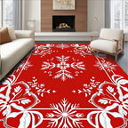 Red White Snowflake Ribbon Border Rug