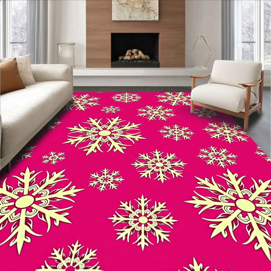 Bright Pink Snowflake Imprint Rug