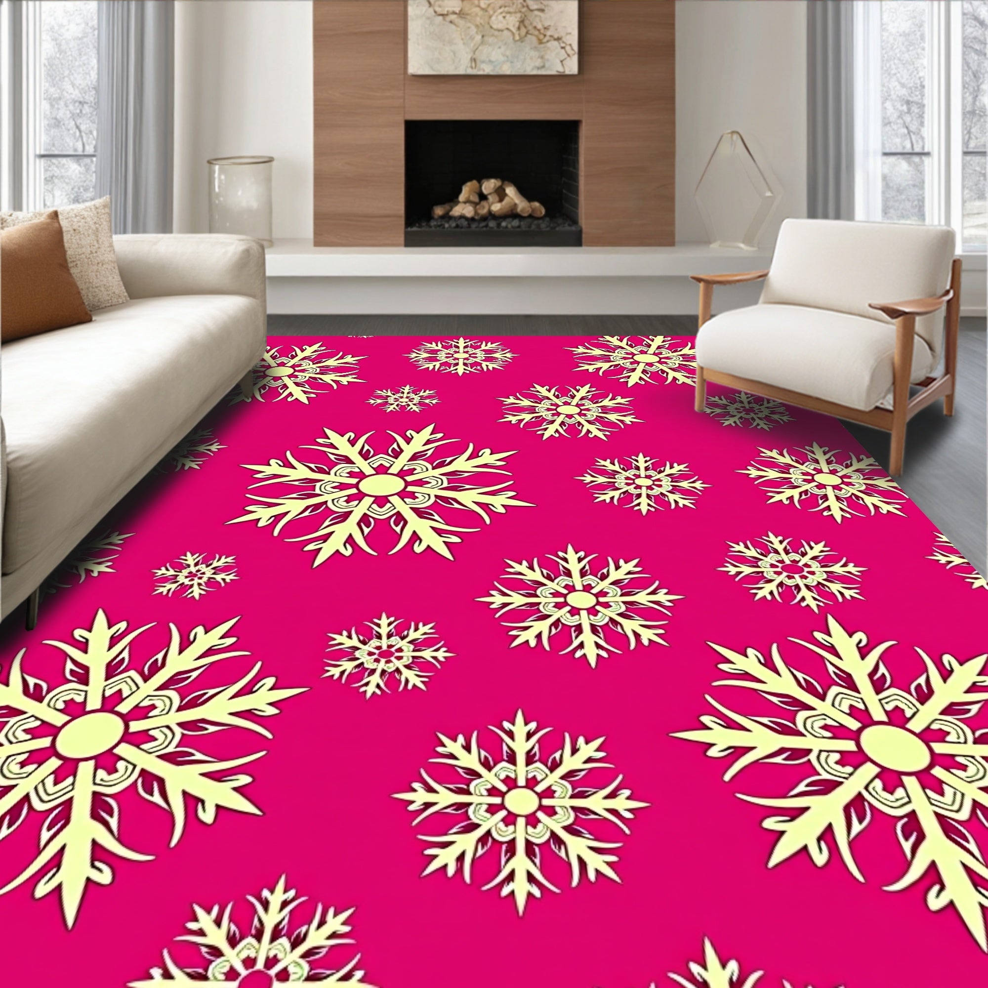 Bright Pink Snowflake Imprint Rug