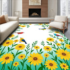 Yellow Sunflower Garden Birds Border Rug