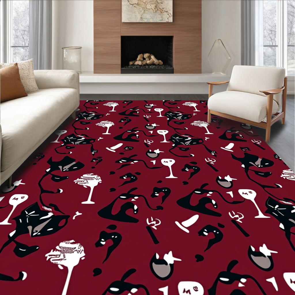 Crimson Organic Abstract Forms Rug