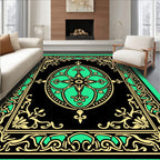 Ornate Emerald Floral Scrollwork Rug