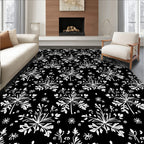 Black White Detailed Floral Garland Rug