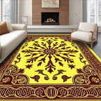 Yellow Burgundy Floral Sunburst Medallion Rug
