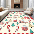 Pink Houses Candy Cane Trees Festive Holiday Rug