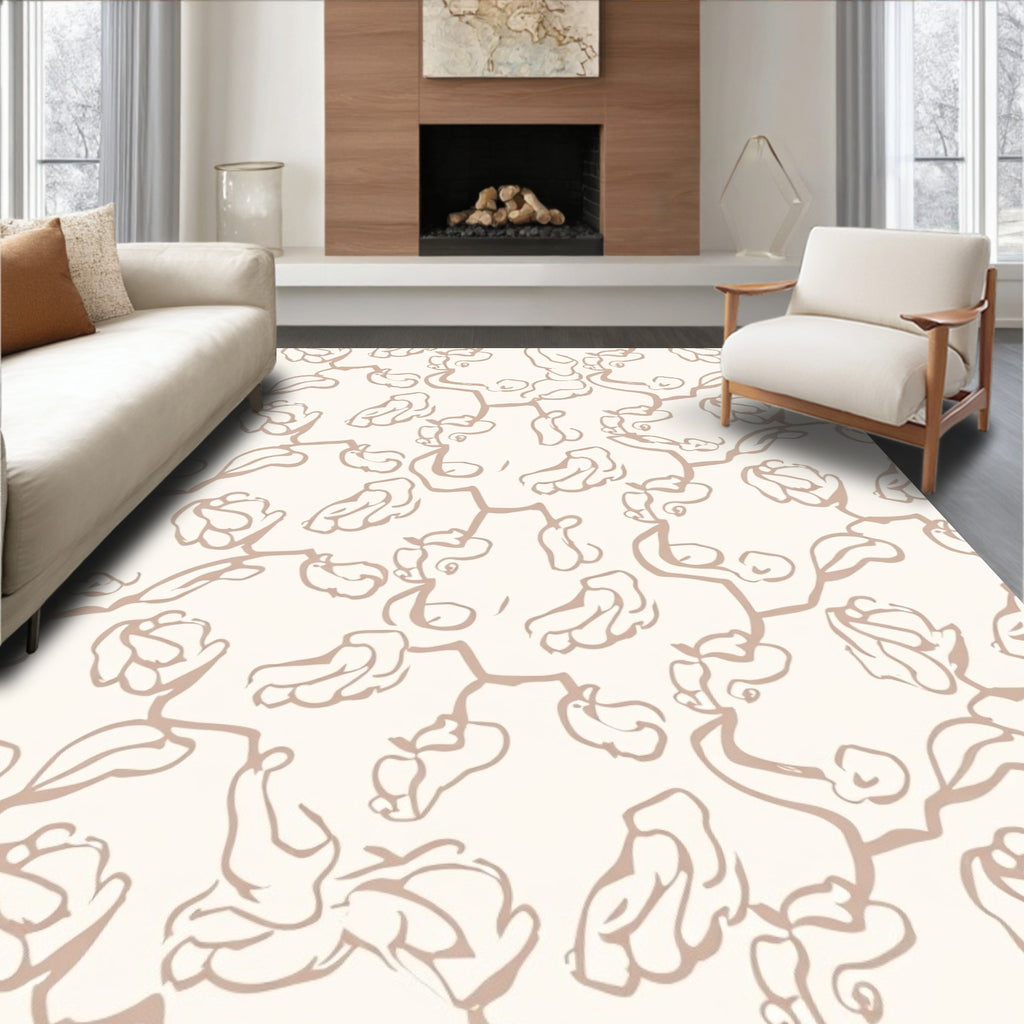 Beige Floral Sketch Vine Rug