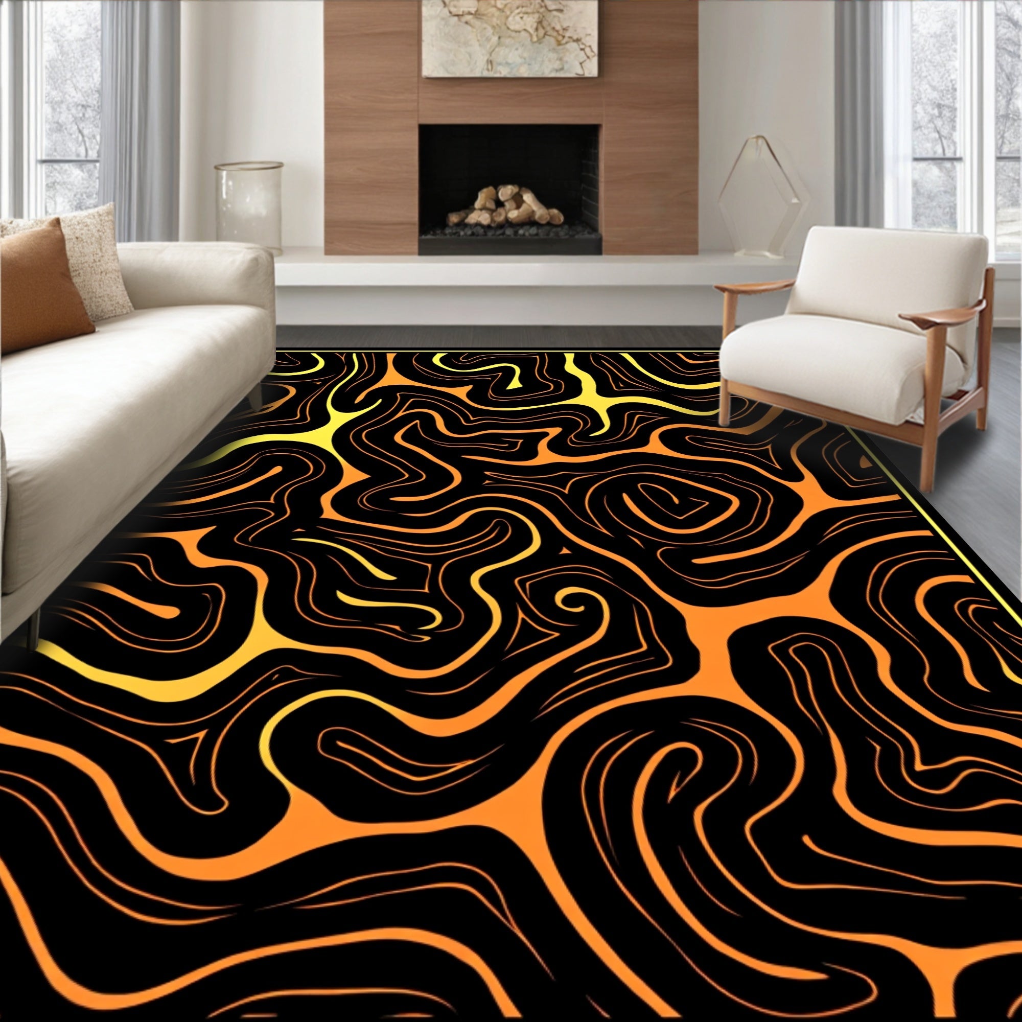 Lava Flow Abstract Swirl Rug
