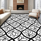 Black White Botanical Lattice Rug
