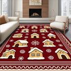 Cozy Gingerbread Houses Festive Red Rug