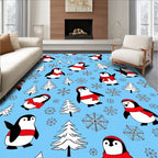 Winter Scene Penguin Snowflakes Trees Rug
