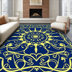 Ornate Yellow Floral Medallion Blue Rug