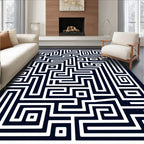 Dark Blue White Abstract Maze Rug