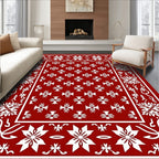 Crimson white floral ornate border Rug
