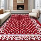 Crimson White Floral Bordered Rug