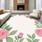 Pink Rose Floral Vine Border Rug