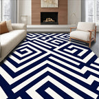 Deep Blue White Geometric Maze Rug