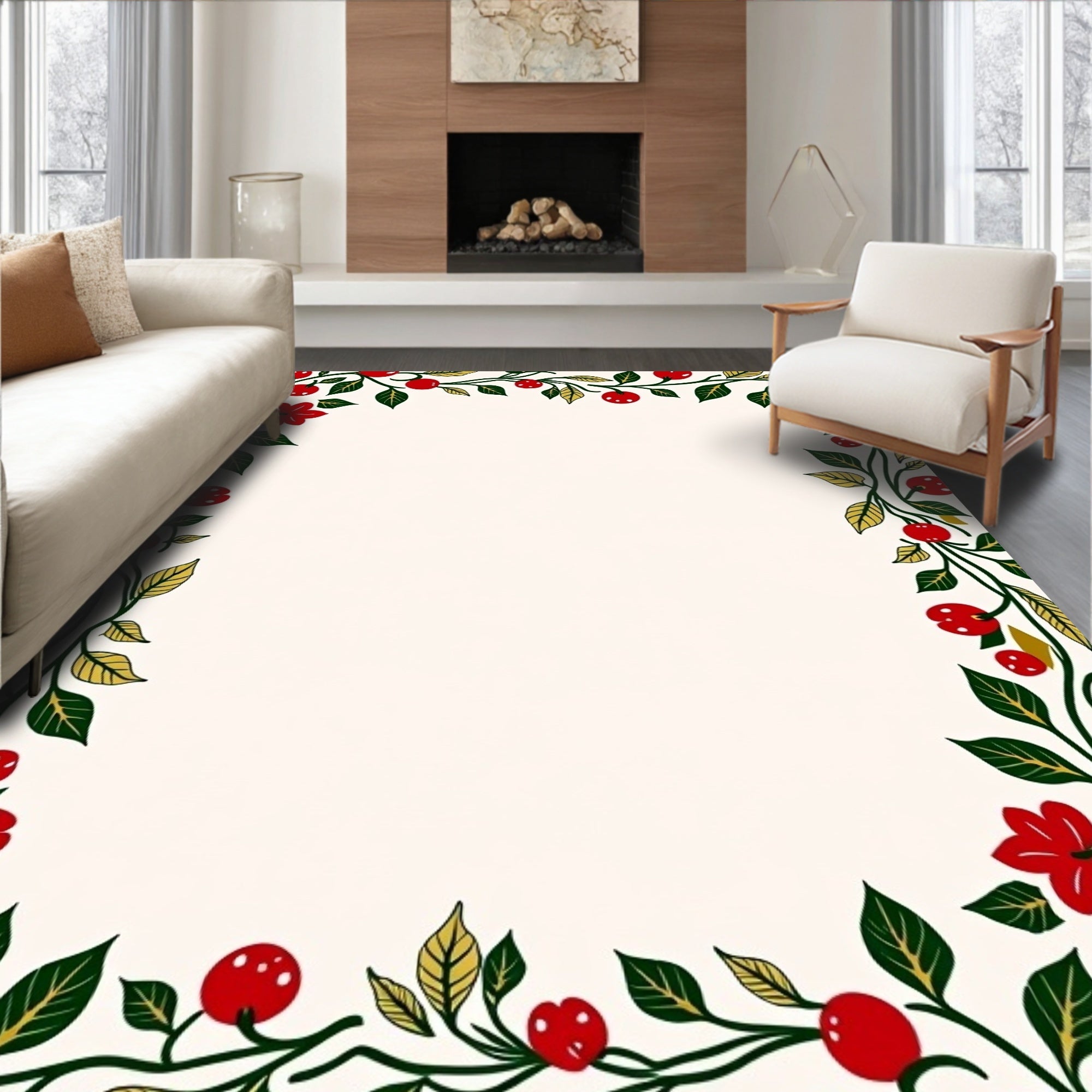 Red Cherry FloralVine Border Rug