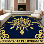 Royal Blue Gold Sunburst Medallion Rug