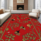 Vibrant Red Botanical Vine Fruit Rug