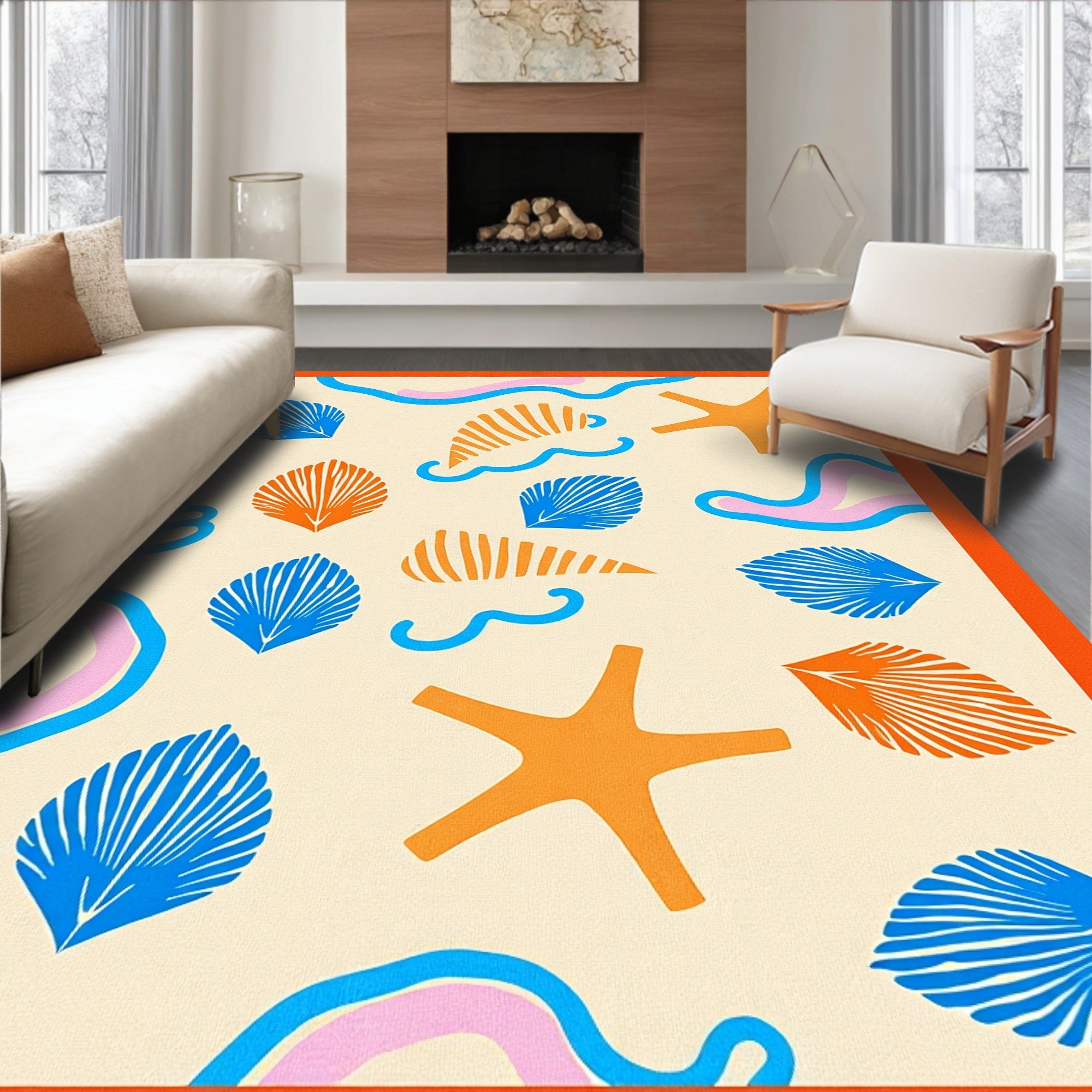 Coastal Summer Shell Starfish Whimsy Rug