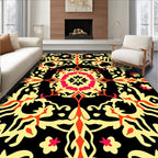 Vibrant Yellow Red Floral Medallion Rug