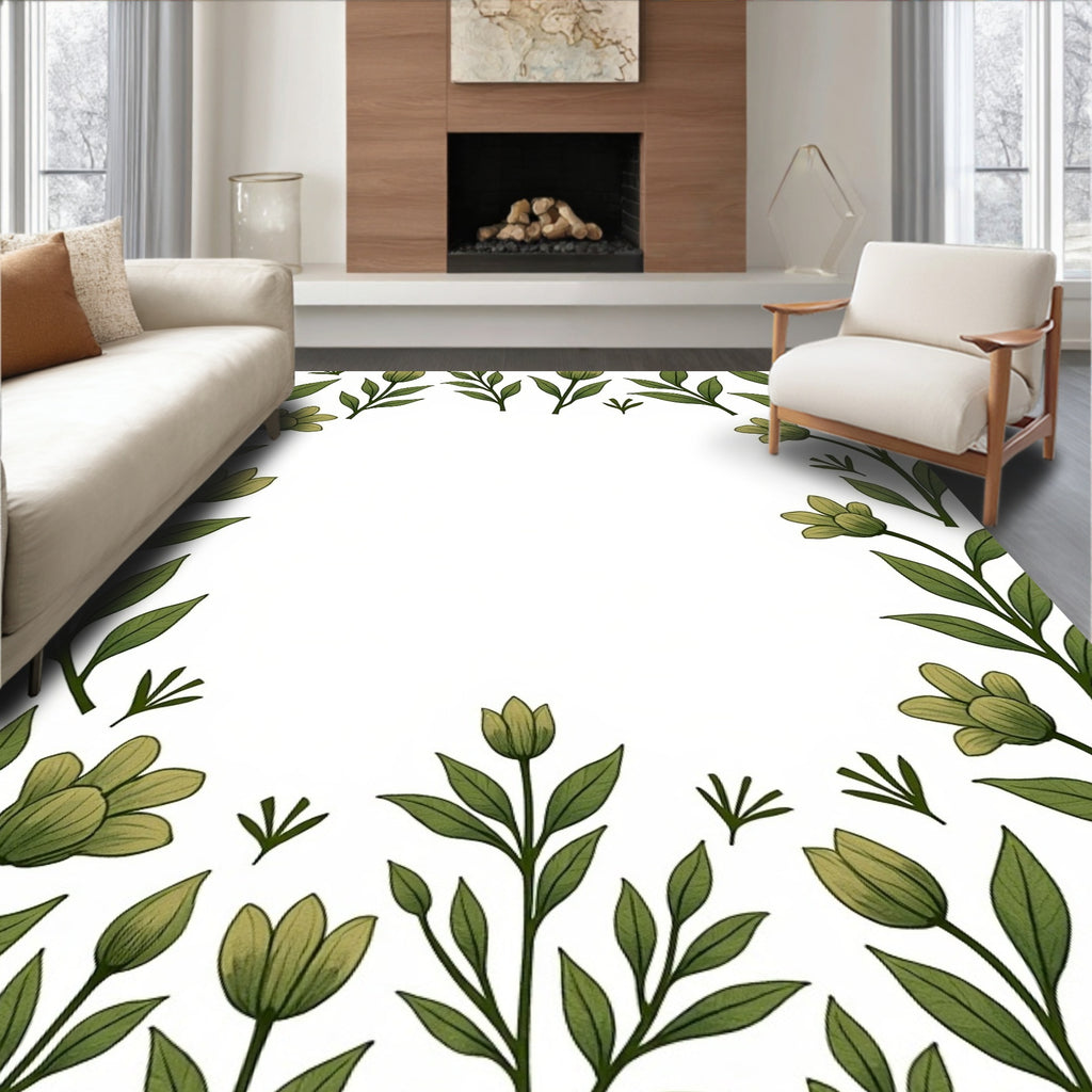 Green Floral Vine Border Rug
