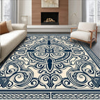 Vintage Cream Navy Scrollwork Medallion Rug