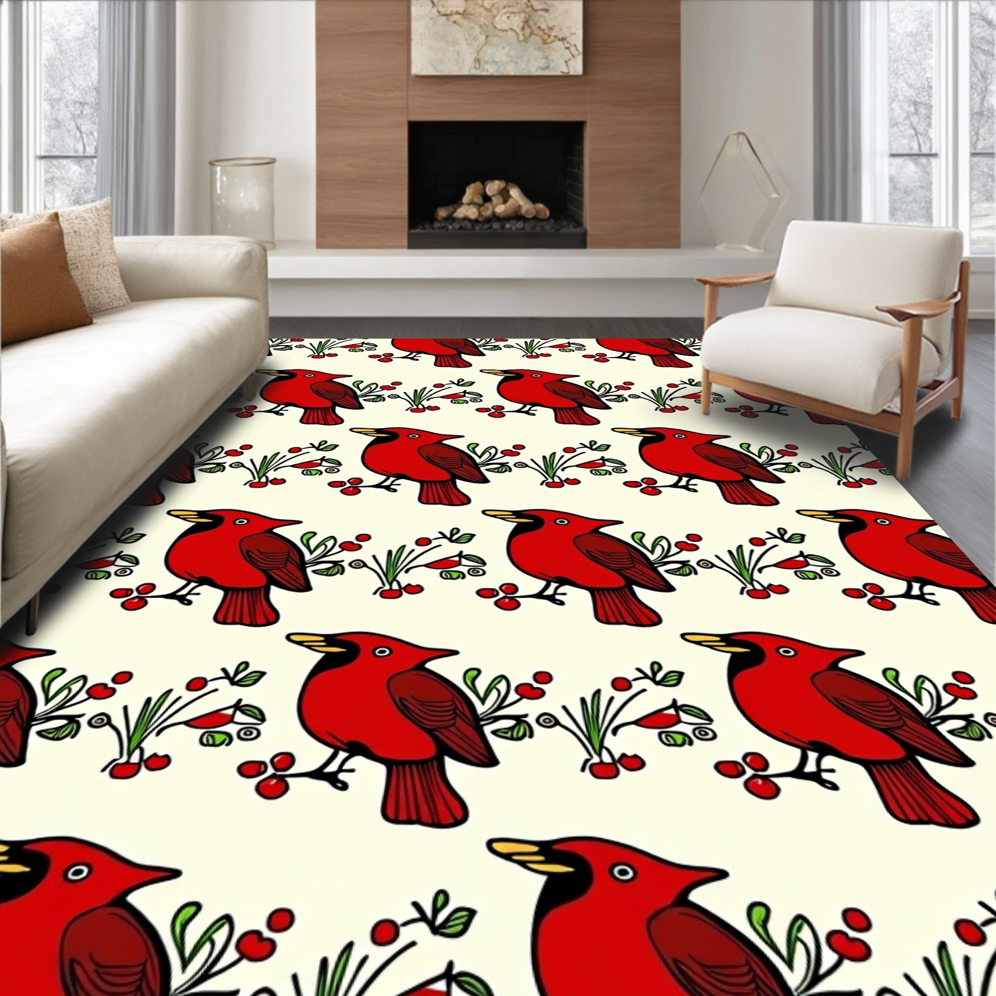 Crimson Cardinal Branch Repeat Rug