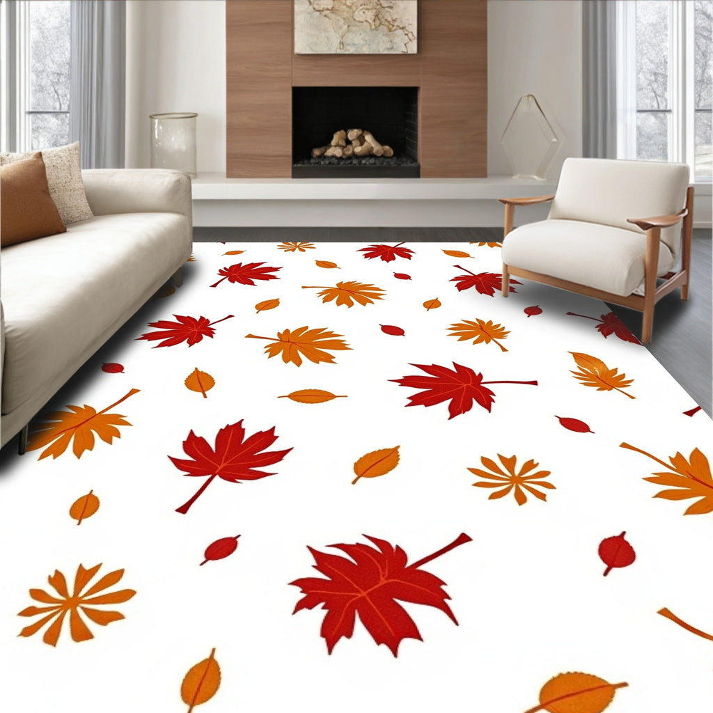 Autumn Red Orange Falling Leaves Rug