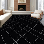 Modern Black White Geometric Line Rug