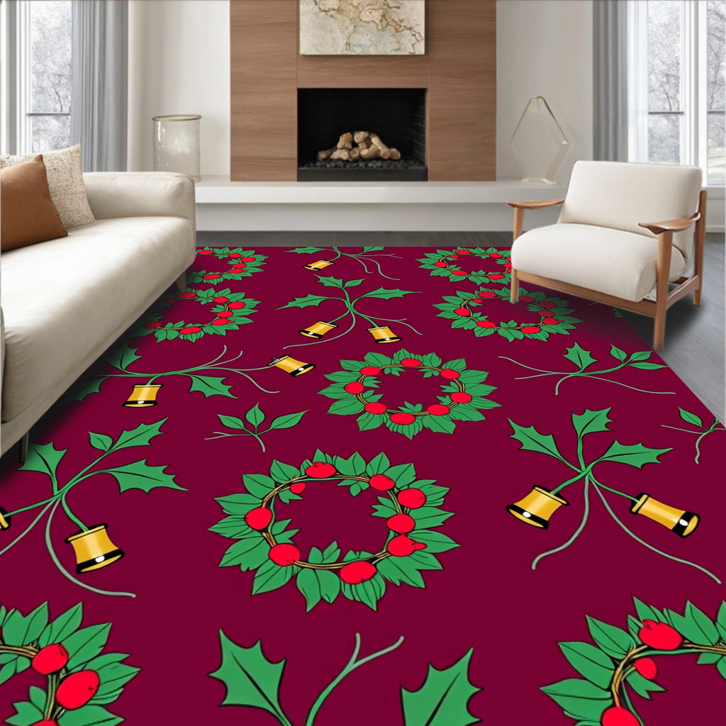 Crimson Holly Berry Bell Wreath Rug