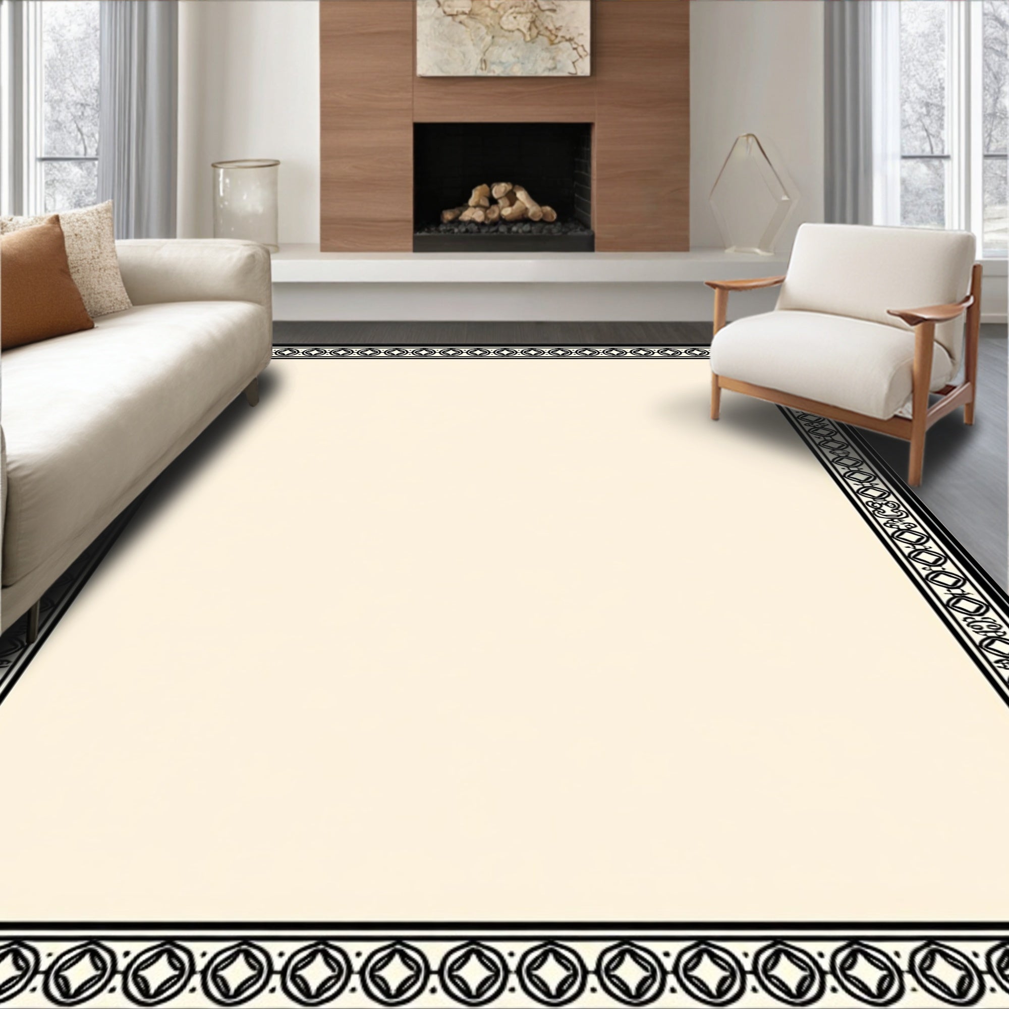 Black Cream Geometric Border Rug