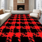 Classic Red Black Houndstooth Check Rug