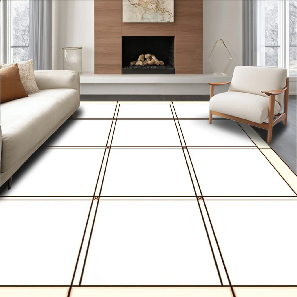 Minimalist Cream Grid Squares Rug