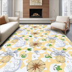 Whimsical Yellow Floral Mushroom Sky Rug