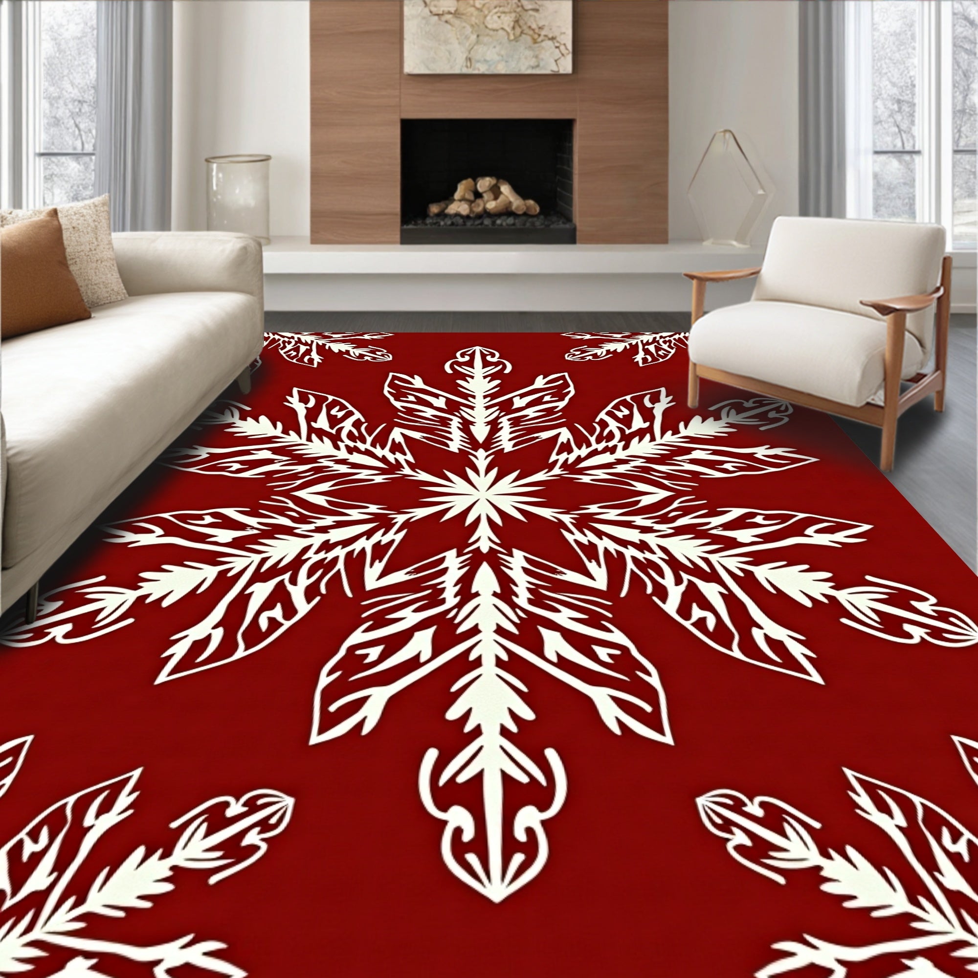 Crimson Snowflake Medallion Repeat Rug