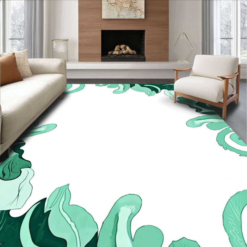 Aqua Organic Abstract Border Rug