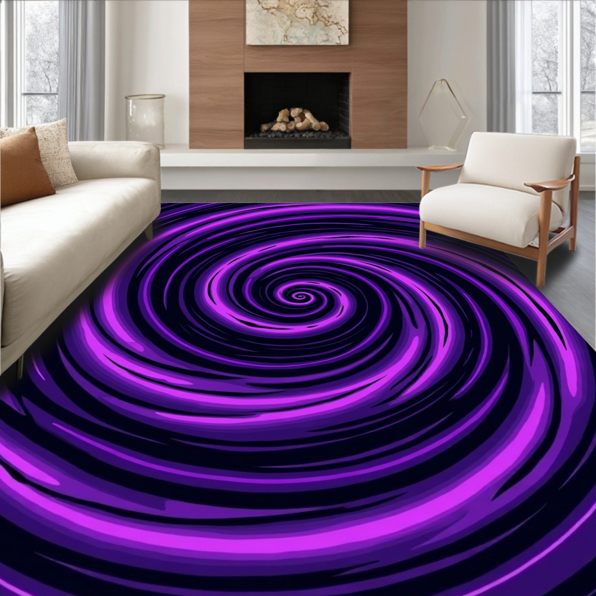 Vibrant Purple Swirl Vortex Rug