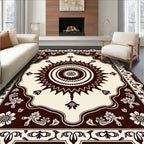 Cream and Brown Sunburst Floral Border Rug