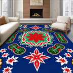Vibrant Red Green Folk Art Medallion Rug