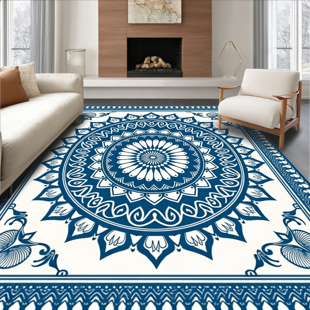 Deep Blue Intricate Medallion Rug