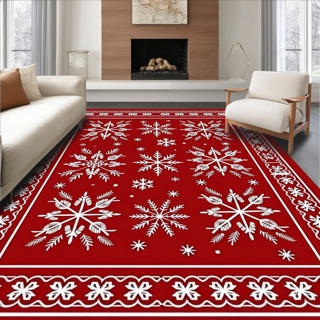 Red Snowflakes Bordered Rug