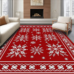 Red Snowflakes Bordered Rug